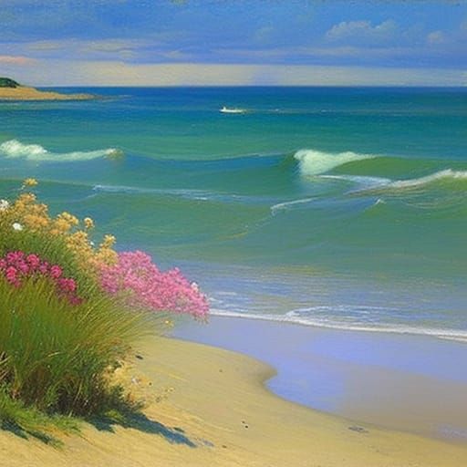 Floral Ocean in Pastel Oil, Laurits Tuxen Style