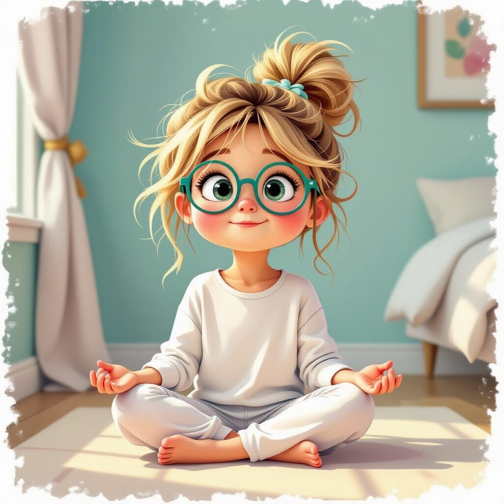 Playful Girl Doing Yoga in Pixar Style