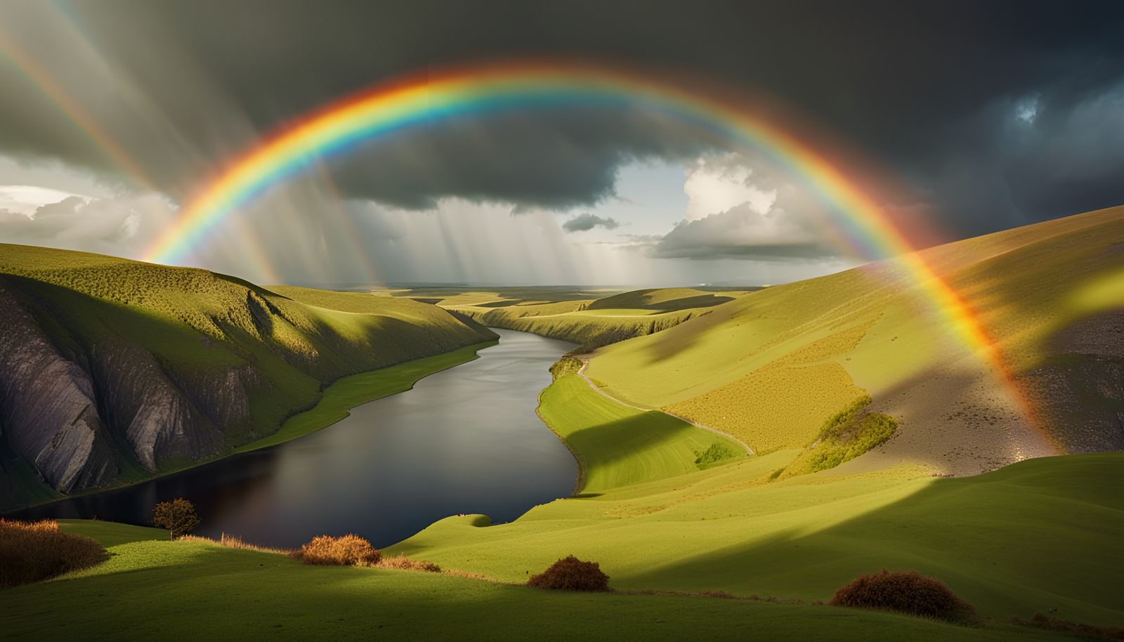 Realistic Landscape Portrait with Rainbow