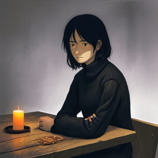 Serene Woman in Candlelit Winter Landscape