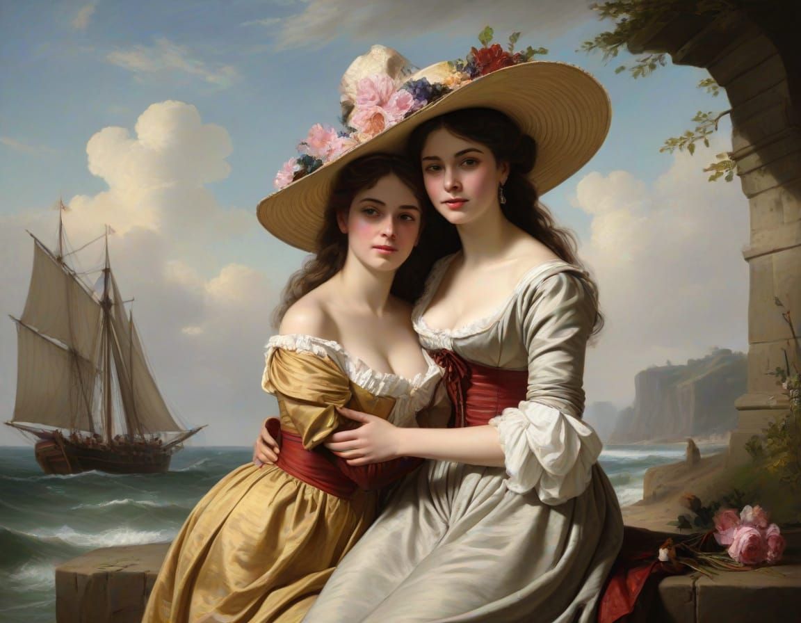 Romantic Marine Art: Woman Walking Past Sailor