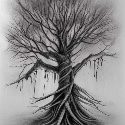 Hyperdetailed Charcoal Drawing of Undead Tree