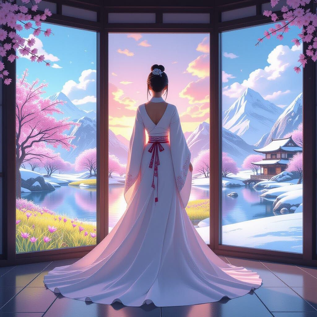 Seasonal Anime Woman in 3D Style