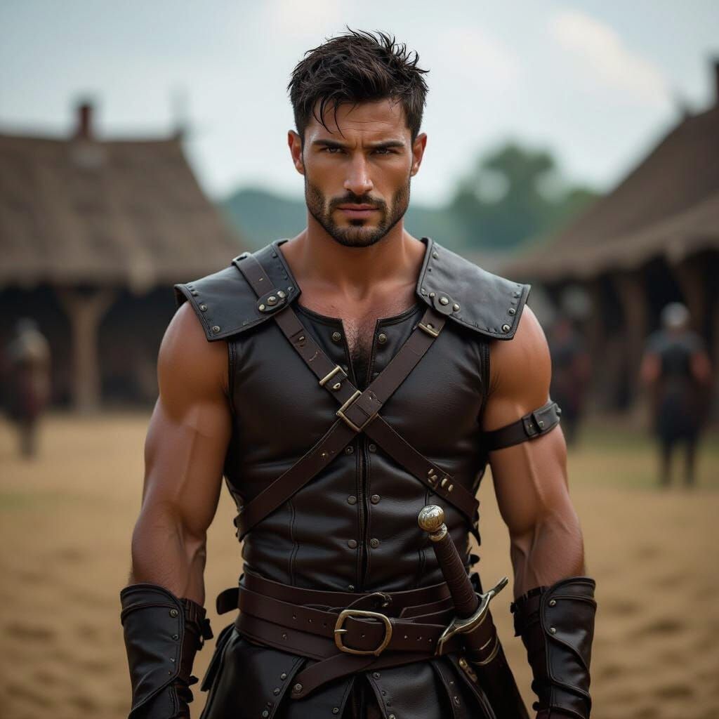 Muscular Warrior in Medieval Training Field