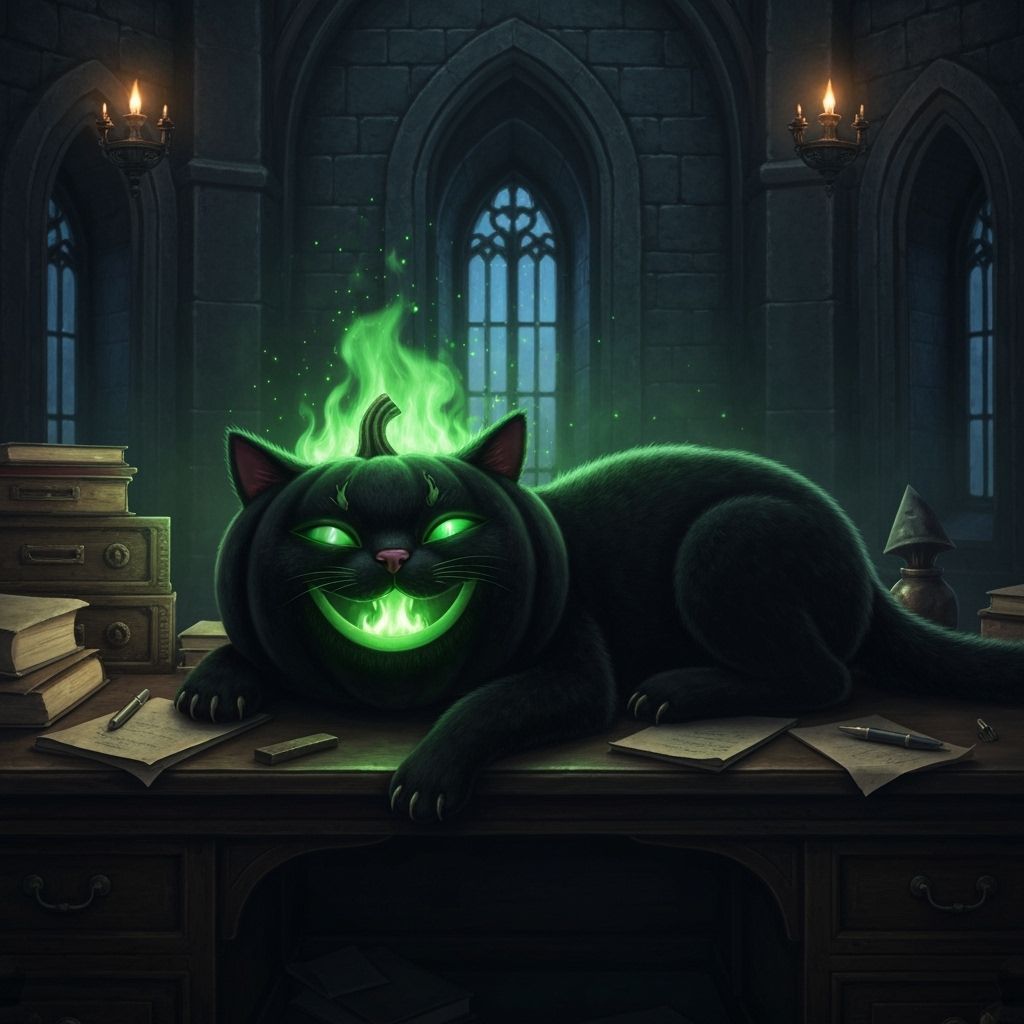 Black Cat Pumpkin with Emerald Eyes in Wizard's Castle