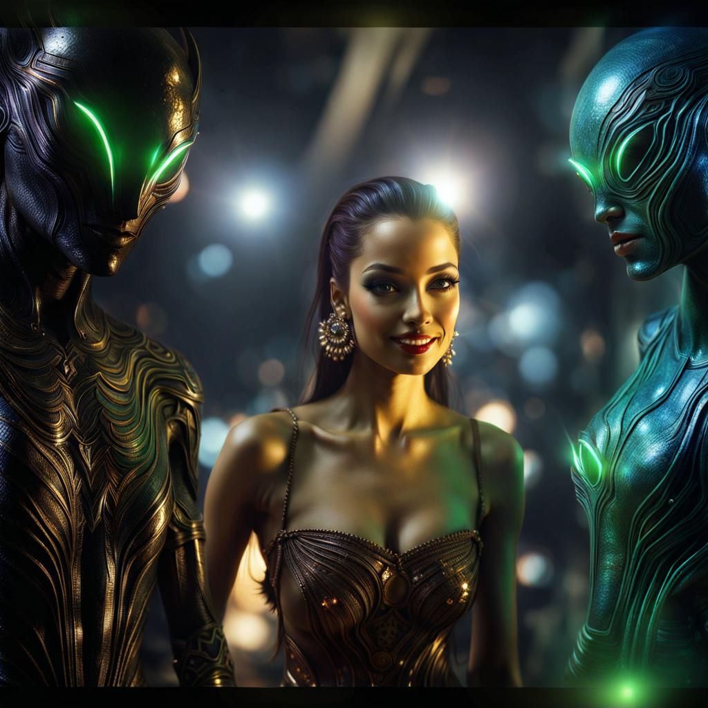Photorealistic Aliens in Exotic Fashion, Detailed Photograph...