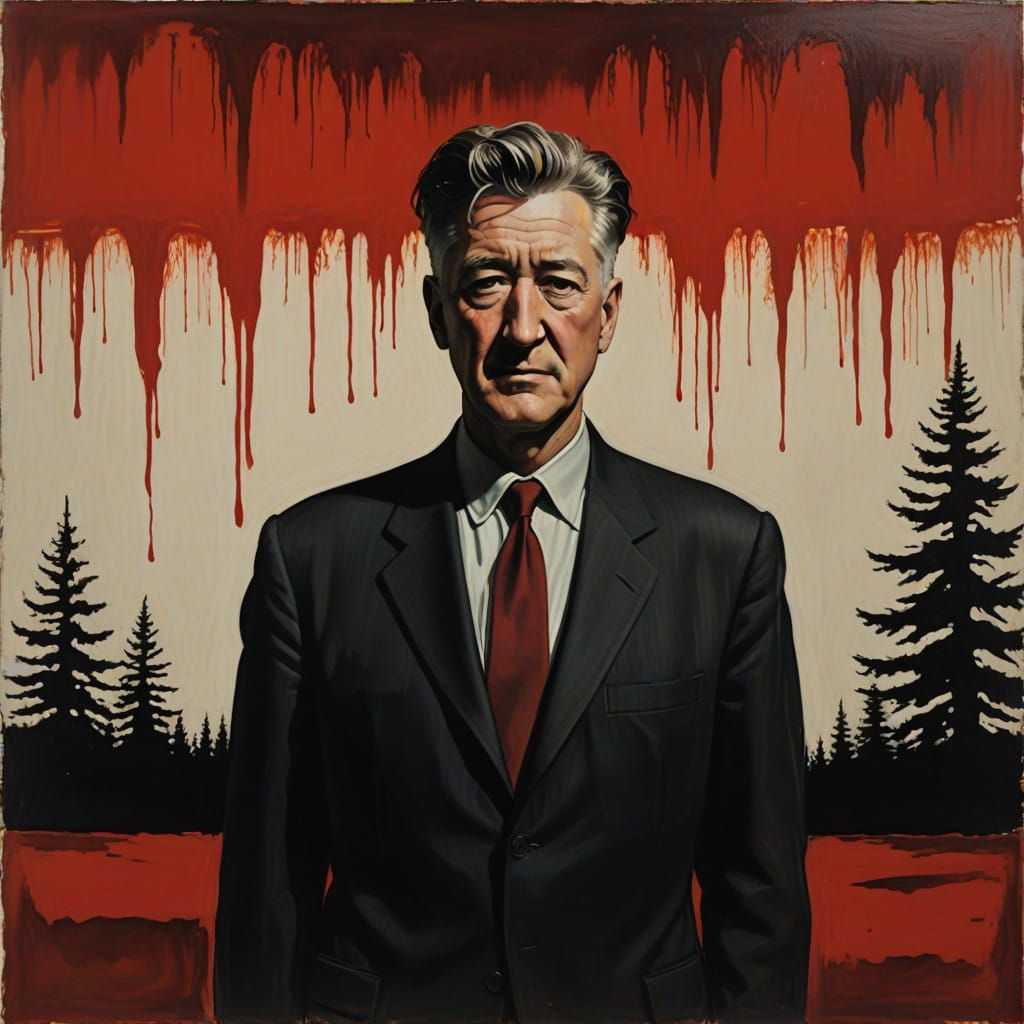 Mysterious David Lynch Portrait in Dark, Velvety Red