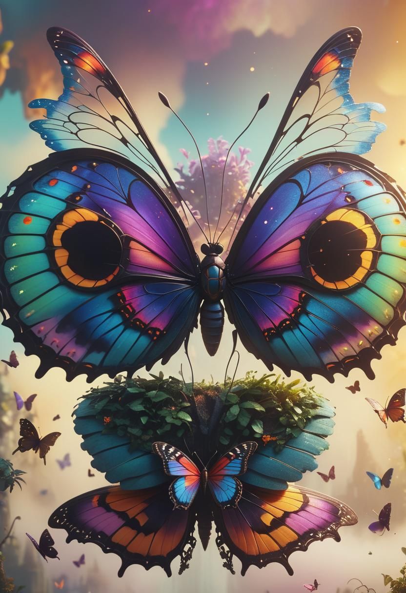 Intricate Butterfly: 3D Digital Art in Vibrant Environment