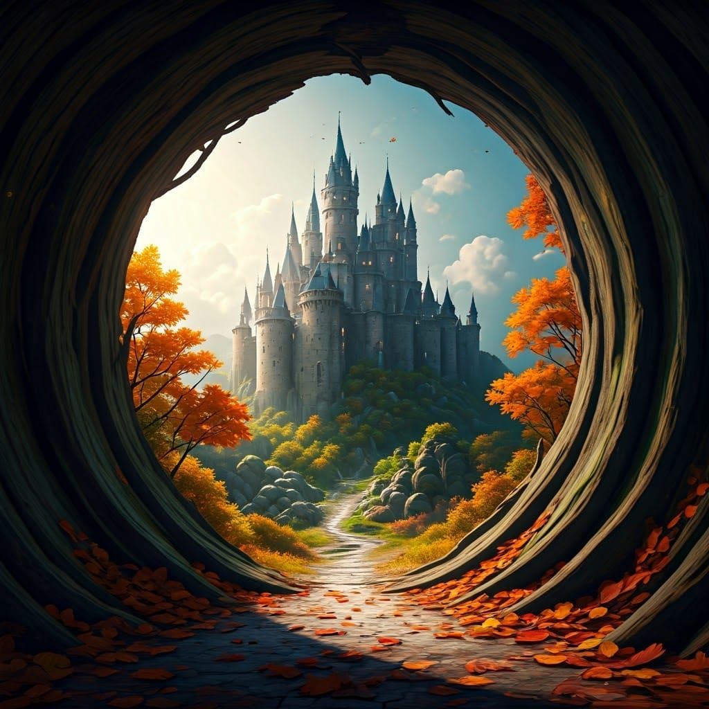 Magical Autumn Castle Landscape in Digital Illustration