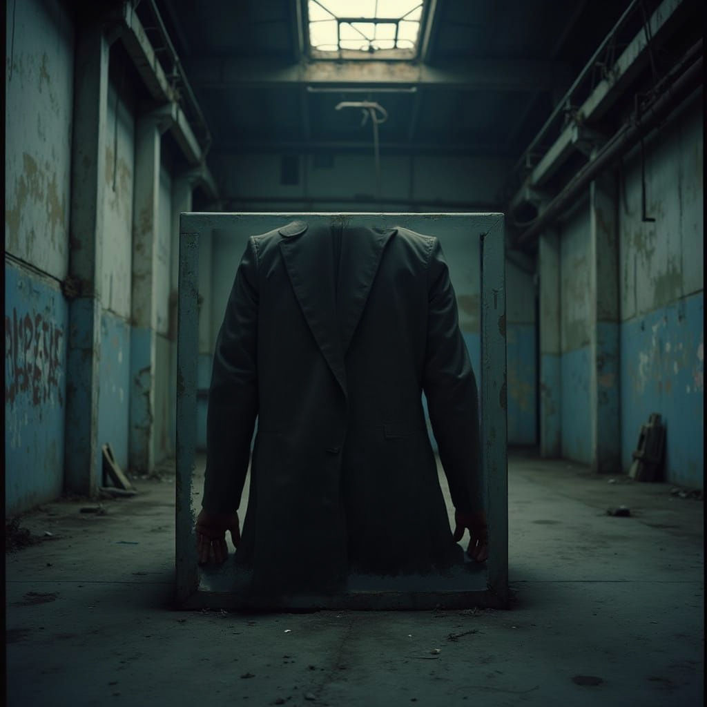Man Contemplating in Abandoned Factory Setting