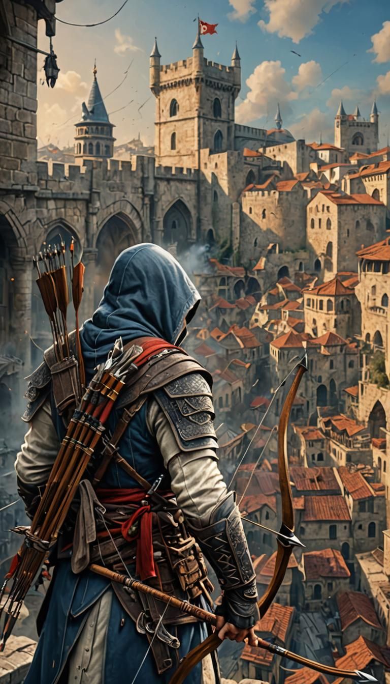Medieval Assassin in Istanbul: Anime-Style Oil Painting