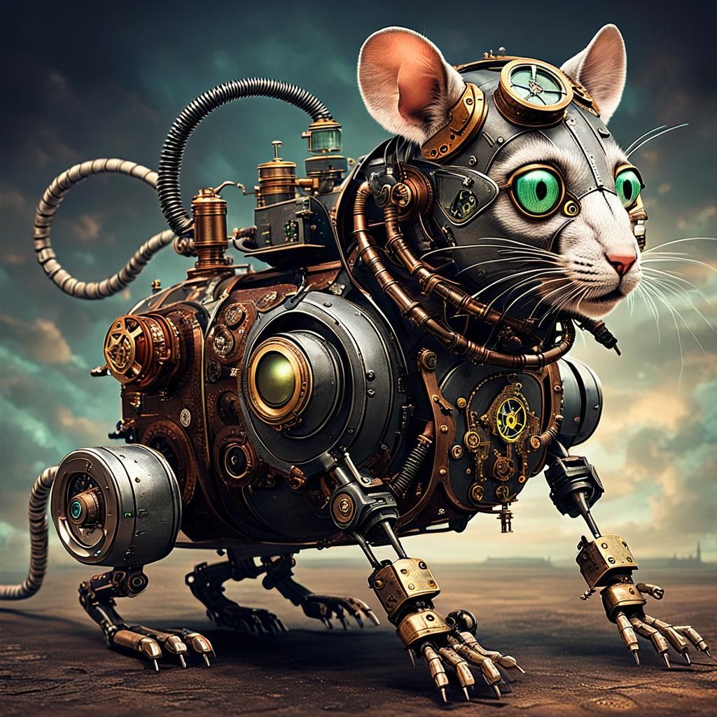 Steampunk Robotic Rat vs Cat Showdown