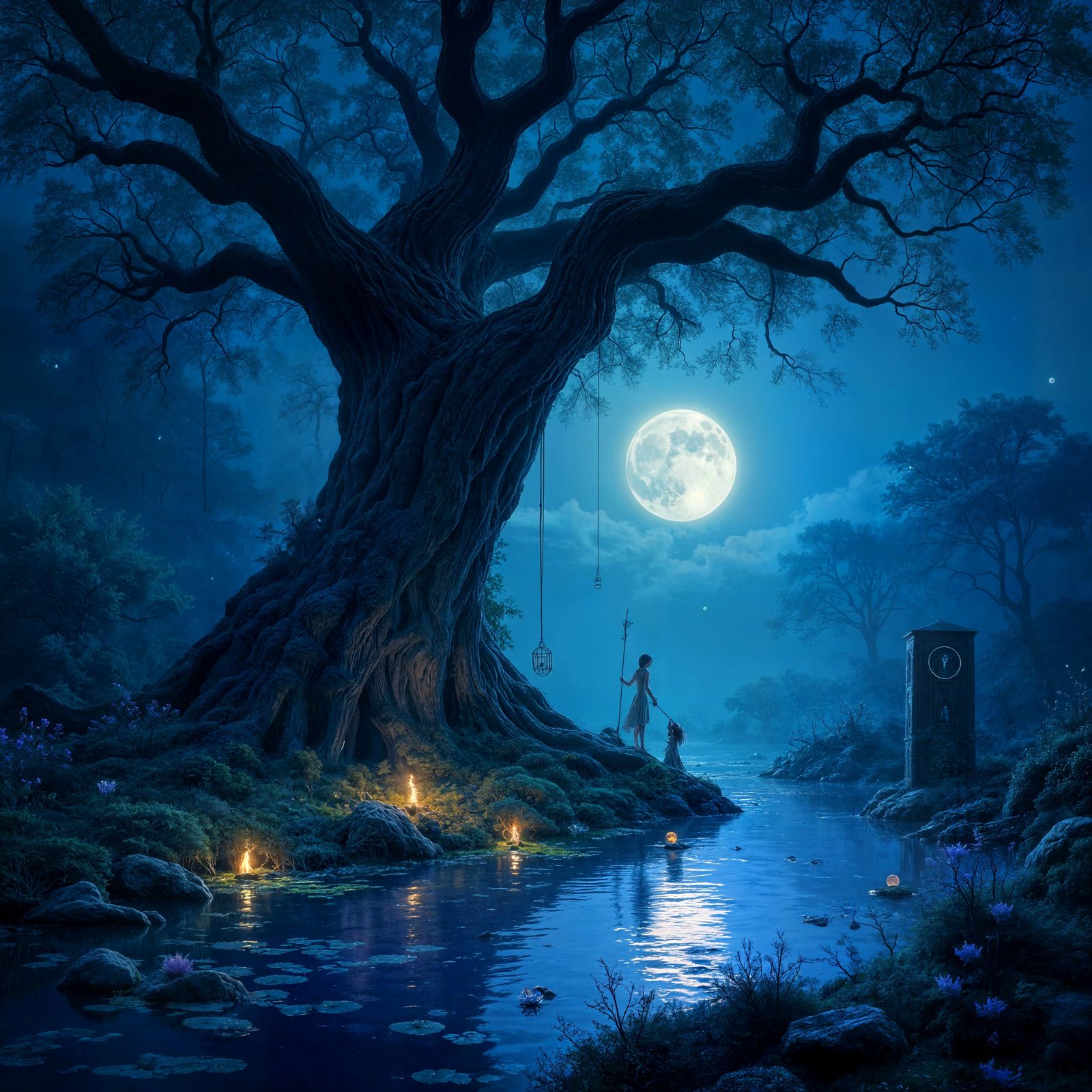 Ethereal Elven Forest Ritual Under Luminous Moon