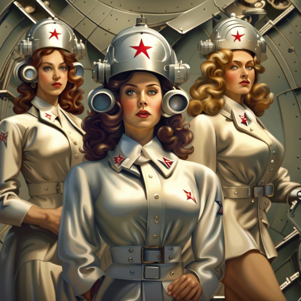 Robots Supervised by WWII Figures: Detailed Matte Painting