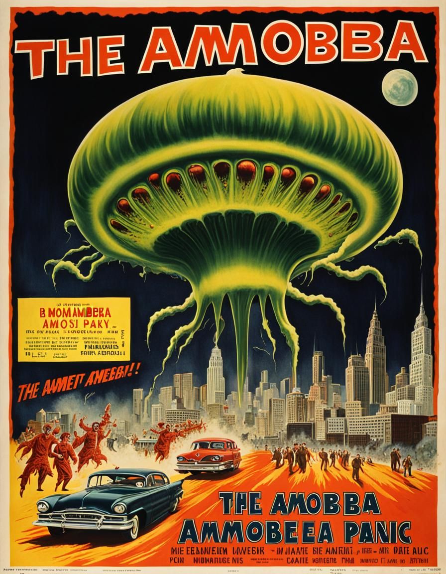 Giant Amoeba Attacks City: Vintage Horror Movie Poster