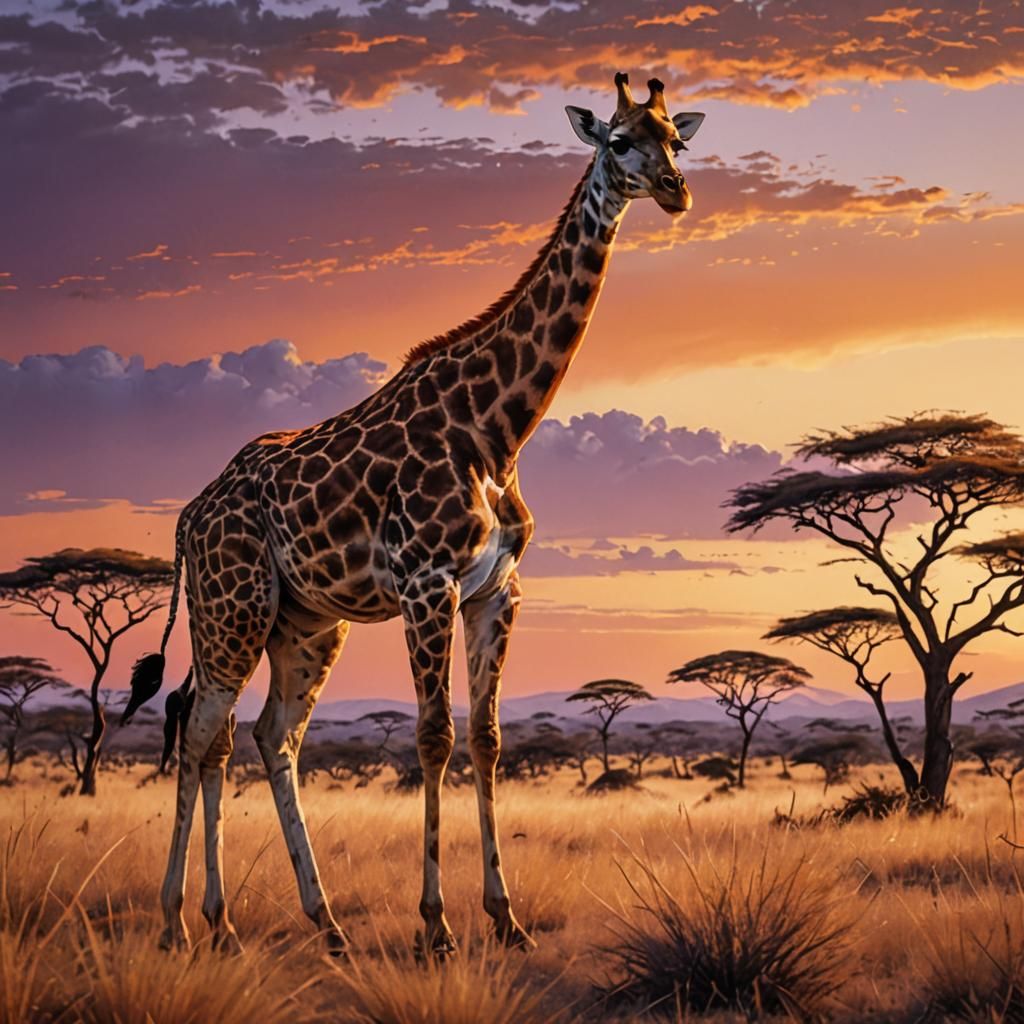 Serengeti Giraffe at Golden Hour: Hyper-Realistic Digital Ar...