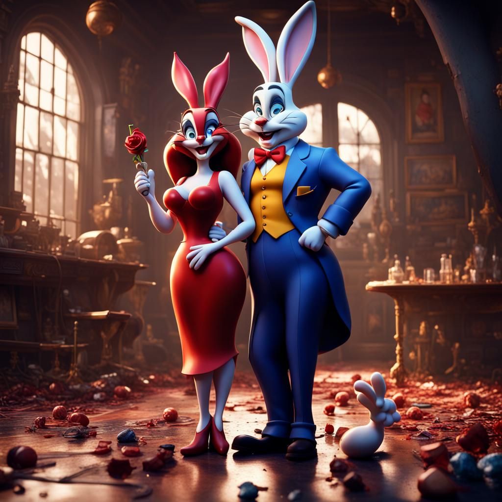 Roger Rabbit and Jessica Rabbit: Detailed Digital Painting