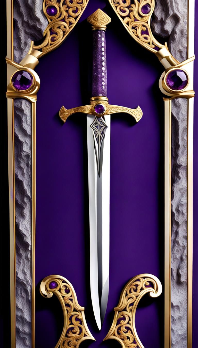 Amethyst Crystal Excalibur Sword Embedded in Stone