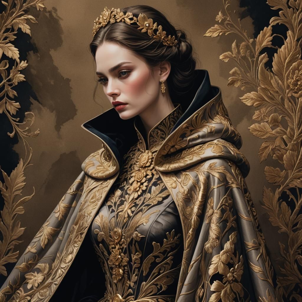 Dramatic Fashion Illustration of Woman in Cloak