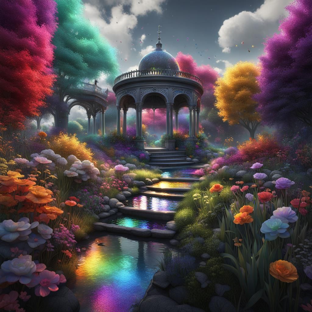 Rainbow Colors a Black and White Garden