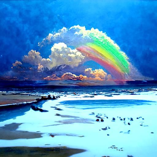 Rainbow Over Beach: Oil Painting by James Gurney