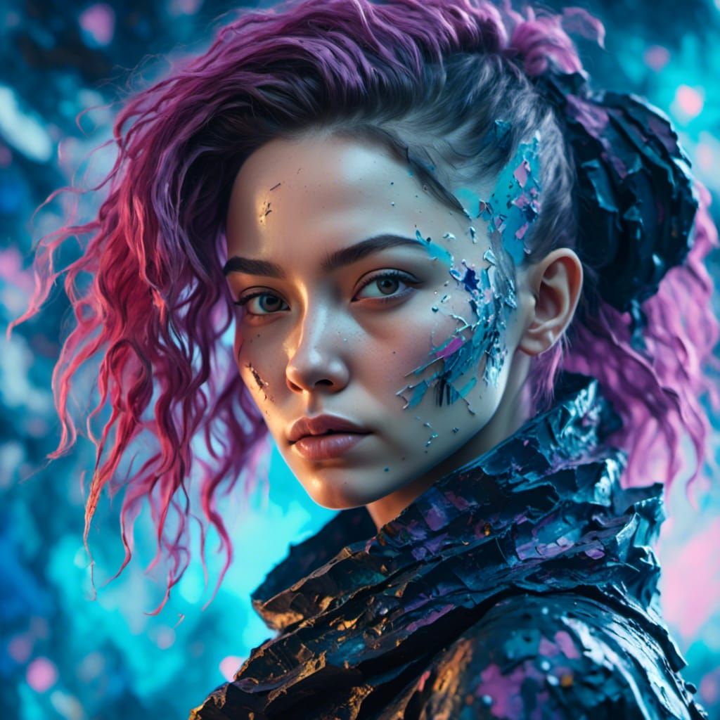 Cyberpunk Girl Portrait in Detailed Galaxy as 3D Art