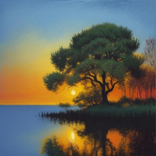 Ethereal Sunset Landscape in Impressionist Style