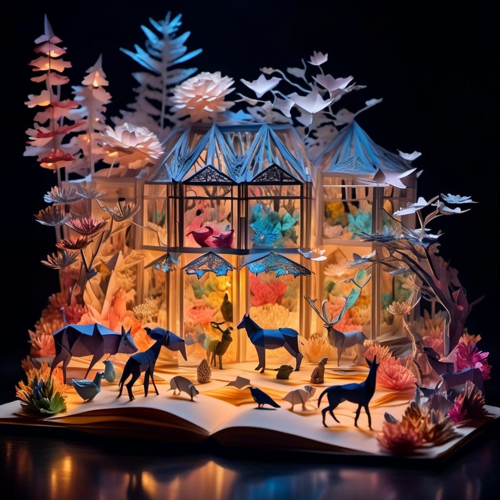 Luminous Origami Animals and Flowers Diorama
