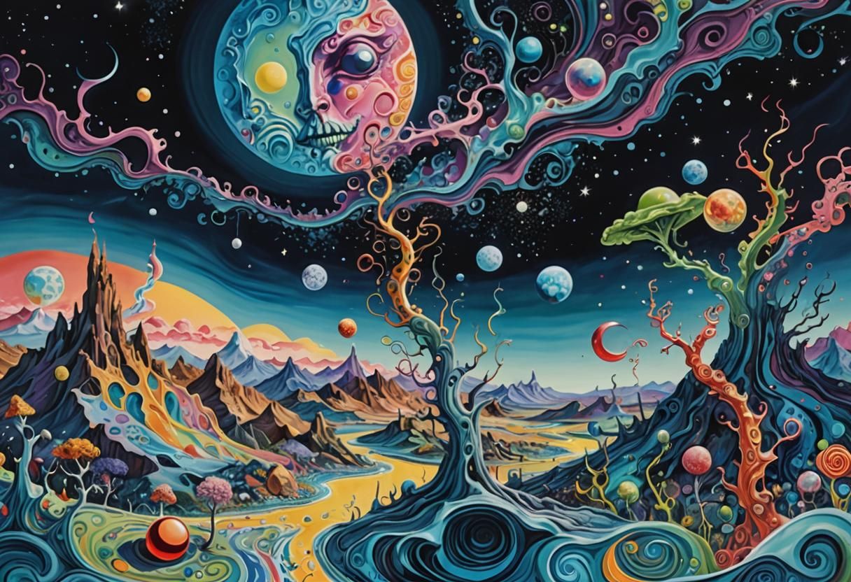 Surreal Creatures on the Moon in Comic Book Art