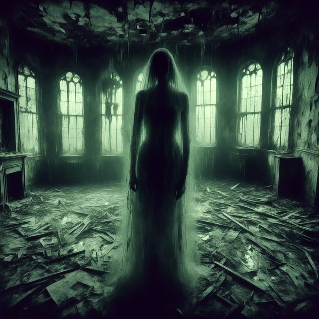 Eerie Abandoned Hospital with Ghostly Figures