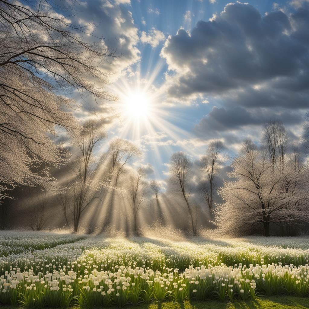 Ethereal Spring Morning with Heavenly Sunlight