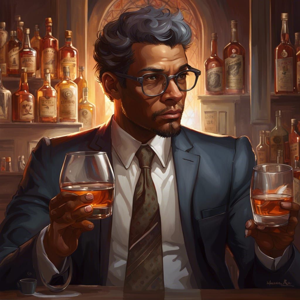 Whiskey Drinker Portrait in Hyperdetailed Style