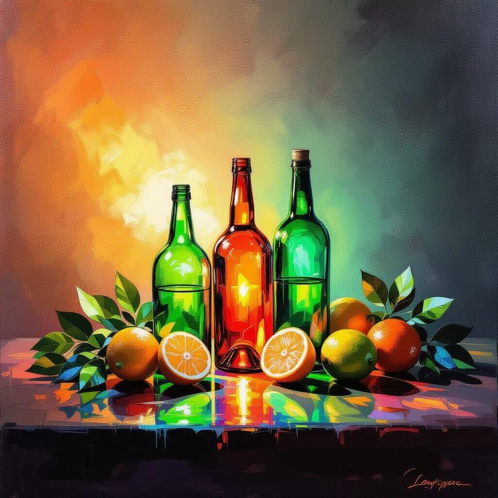 Neon Impressionist Still Life with Glowing Citrus