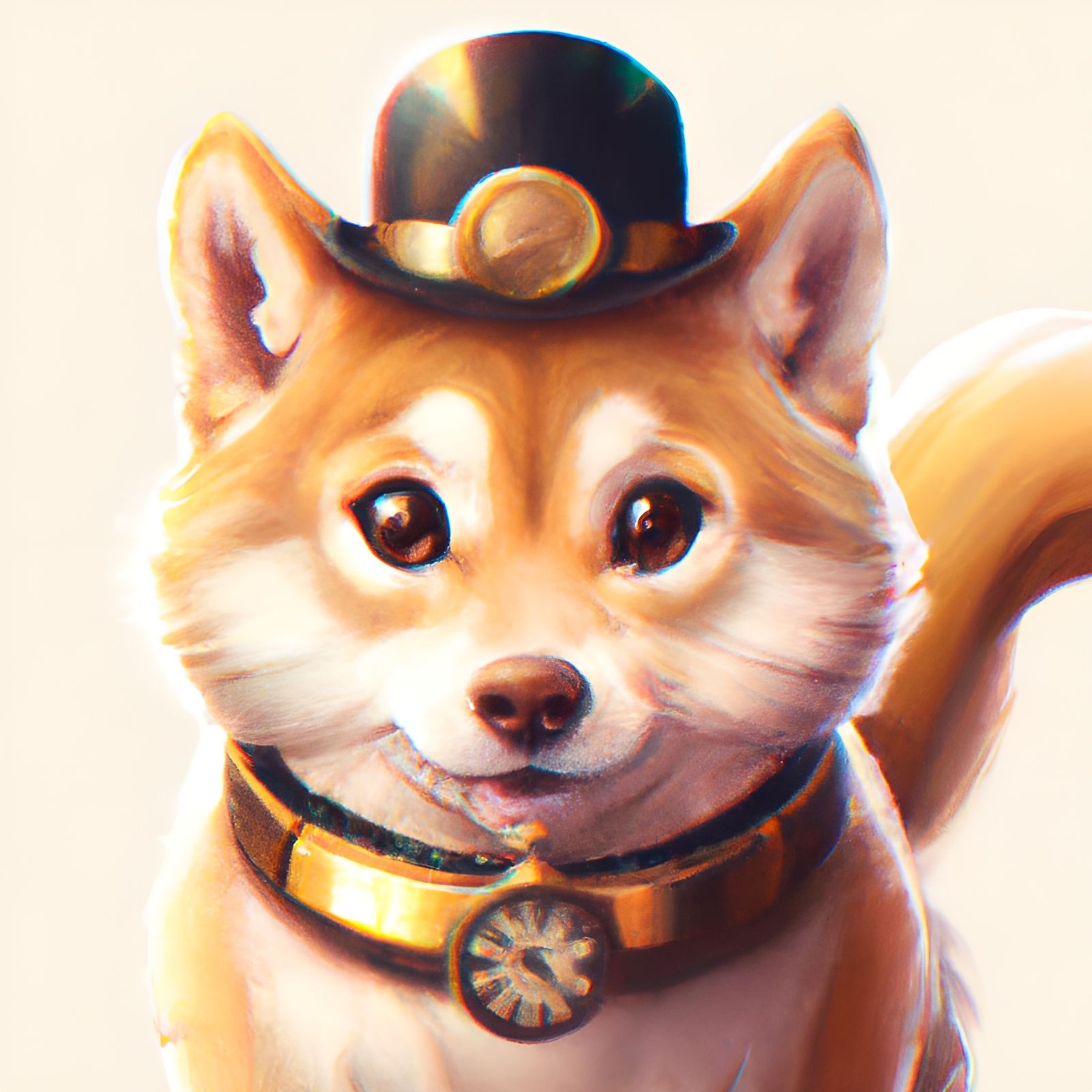 Chibi Shiba Inu with Clock Hat Portrait