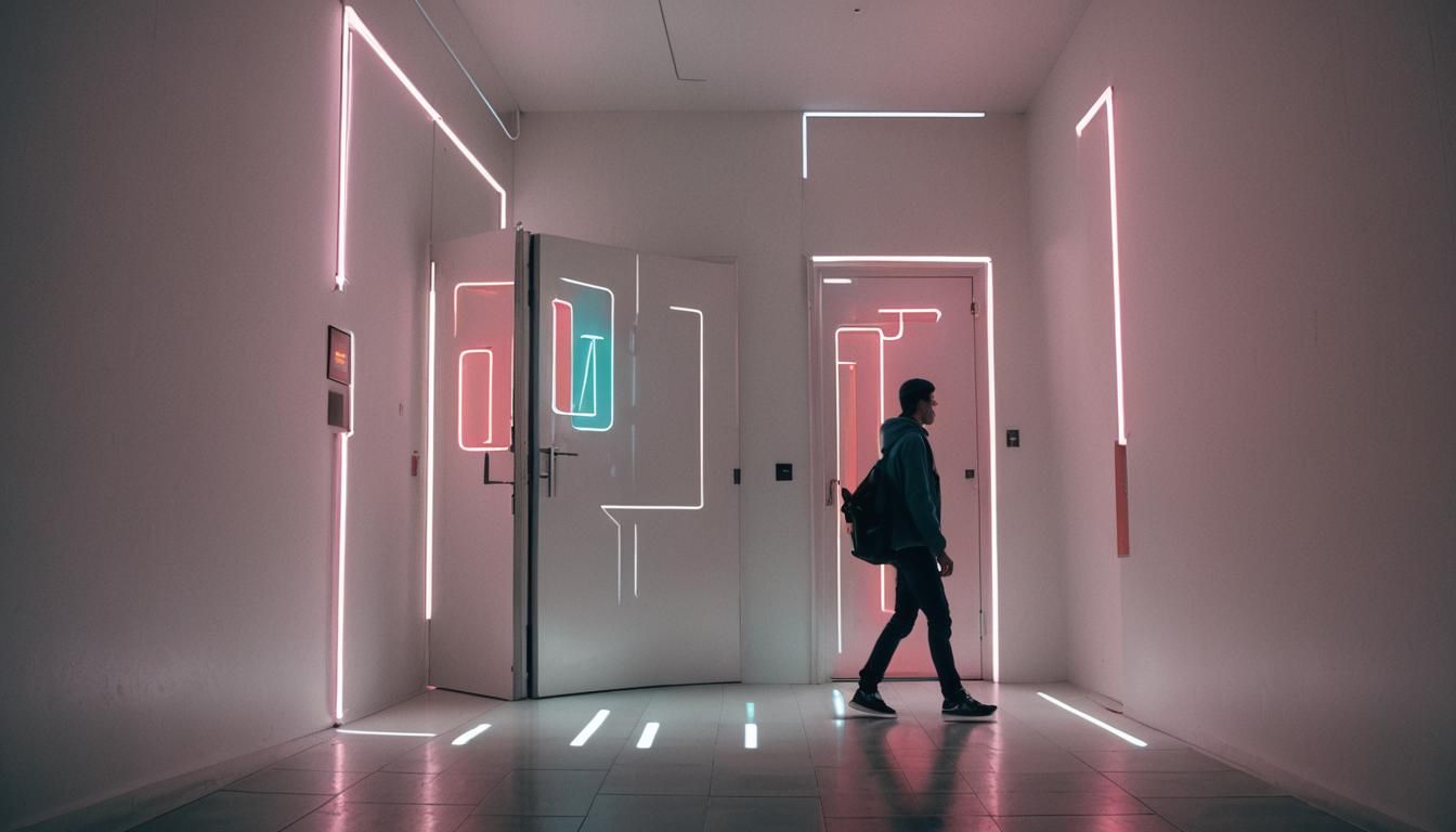 Surrealist Architecture with TikTok Live Neon Sign