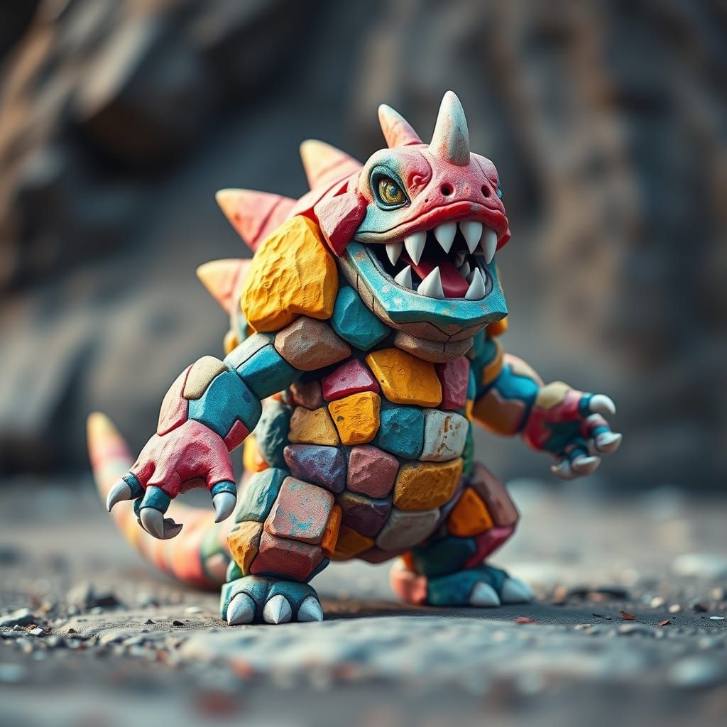 Vibrant Cartoon Monster in Double Exposure Style