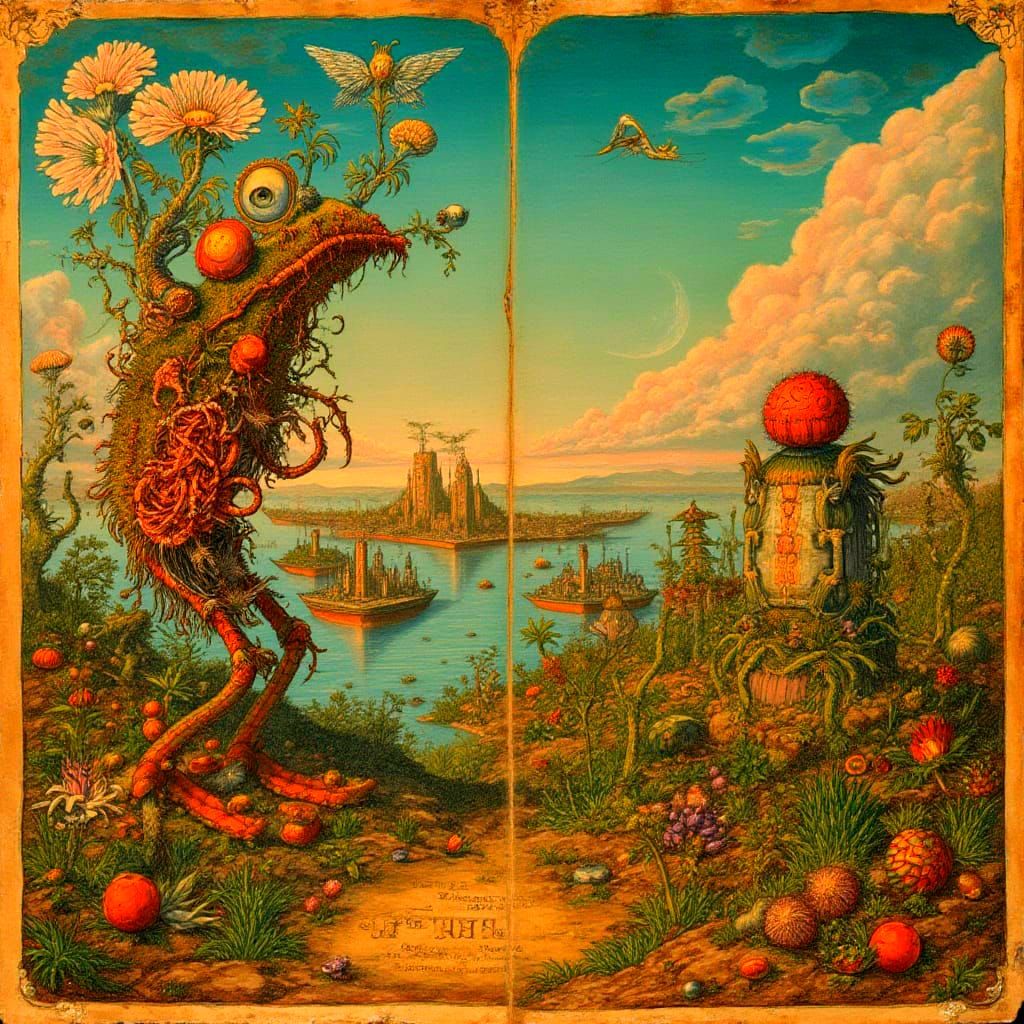 Fantastical Ecosystem in Codex Seraphinianus Style