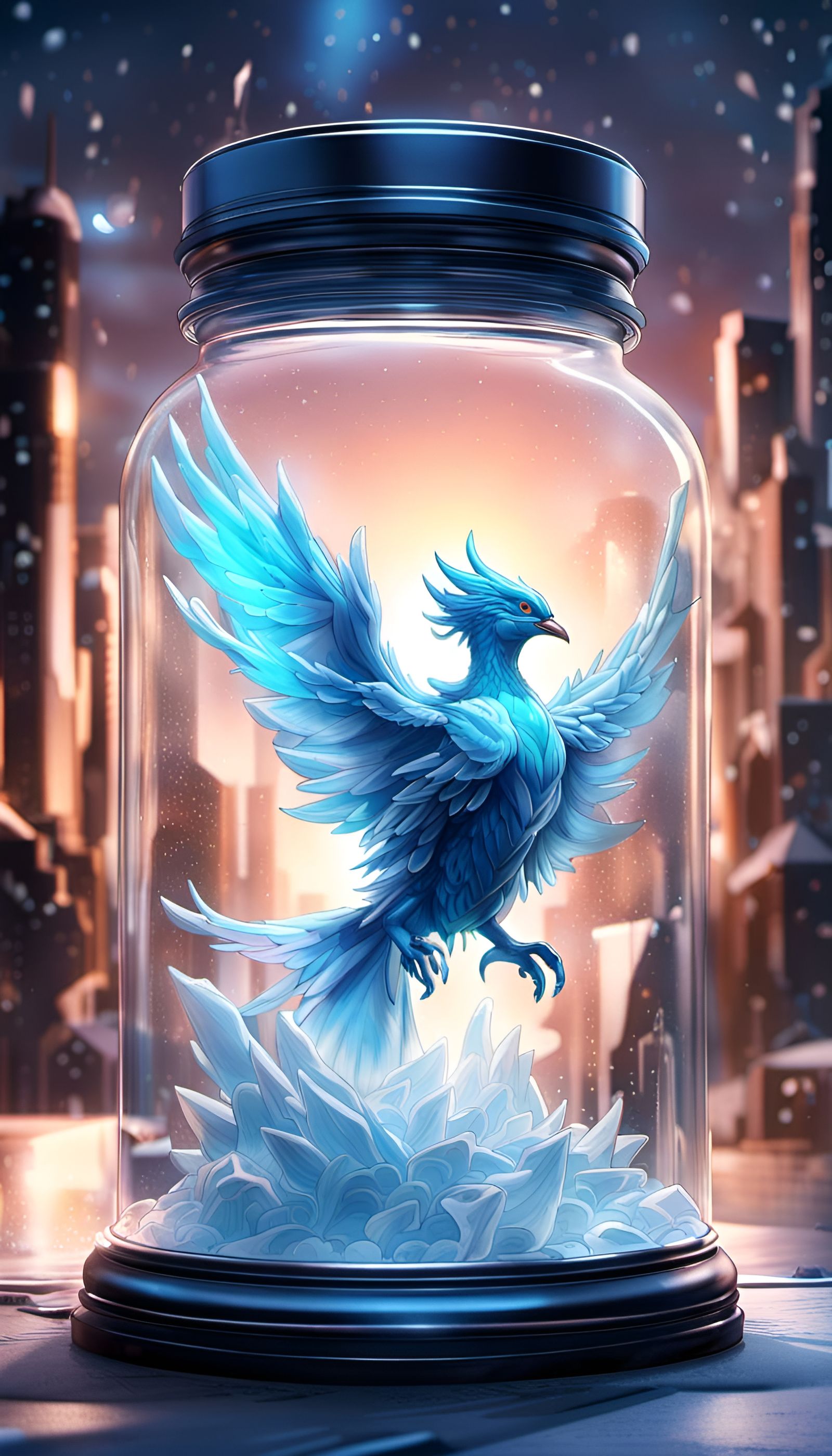 Articuno in Glass Jar: Digital Artwork