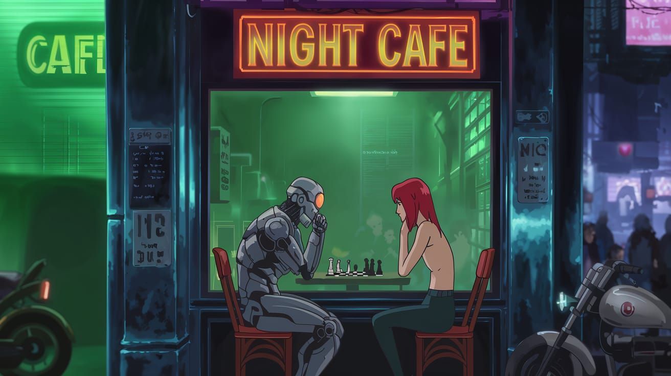Cyberpunk Cafe Scene in Night City
