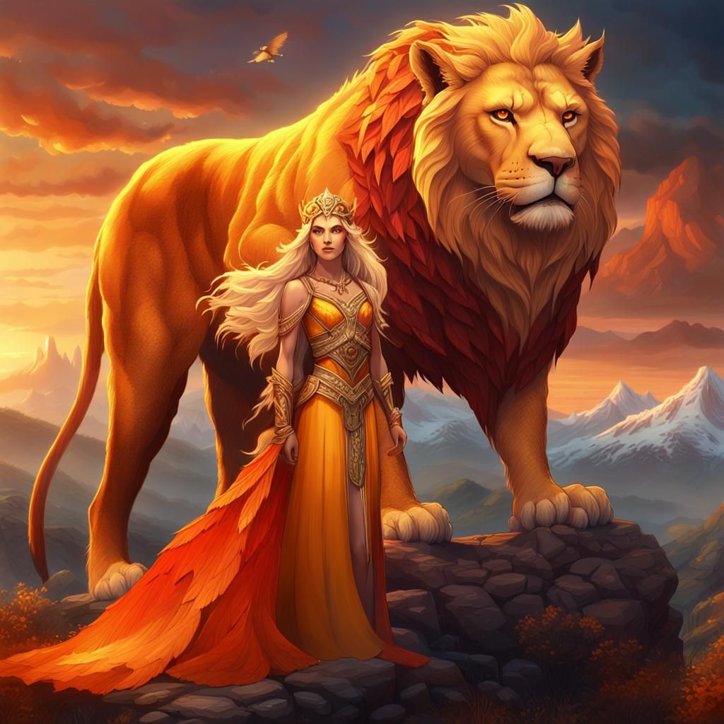 Fairy goddess with lion