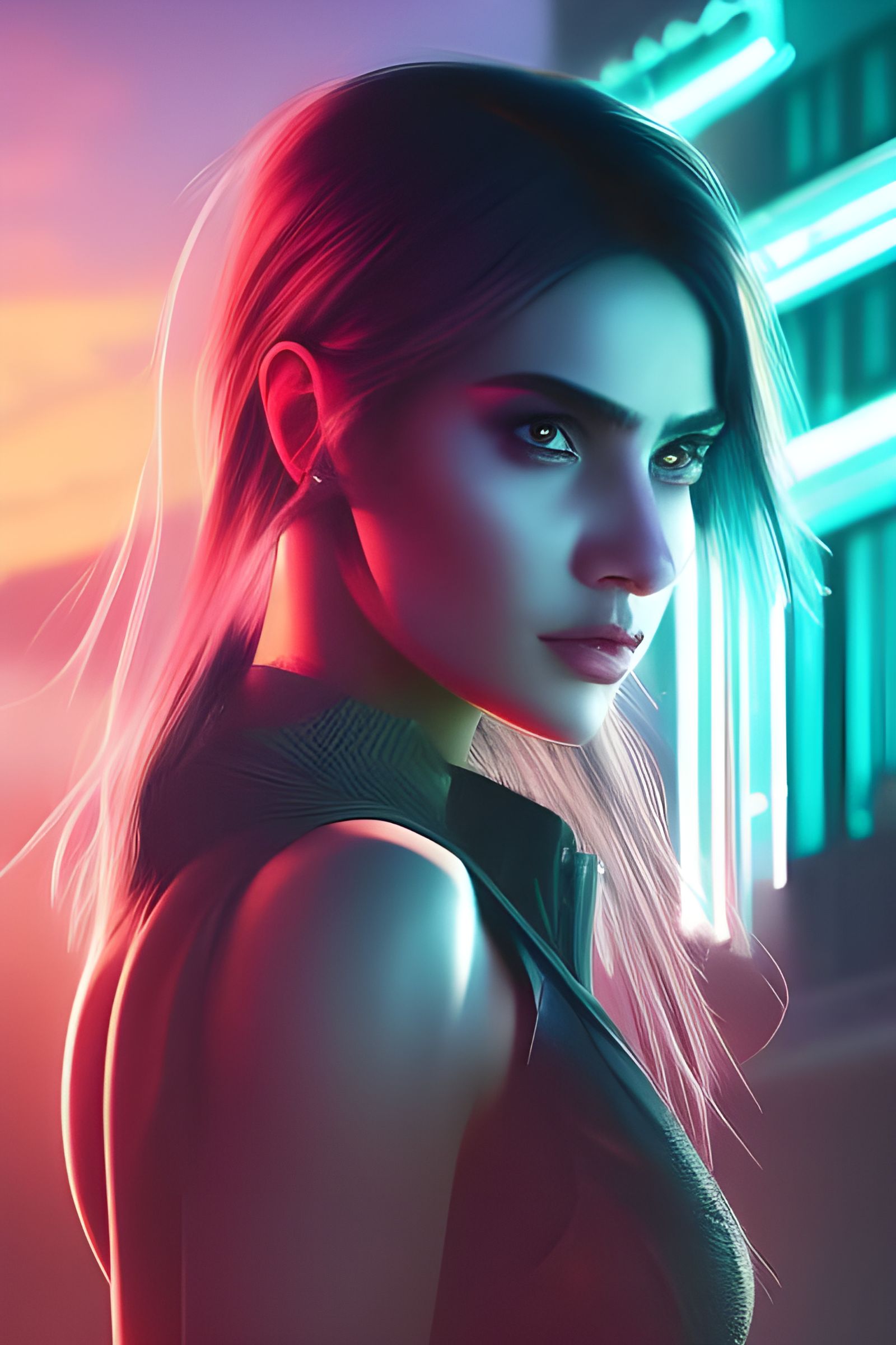 Cyberpunk Portrait with Neon Cityscape