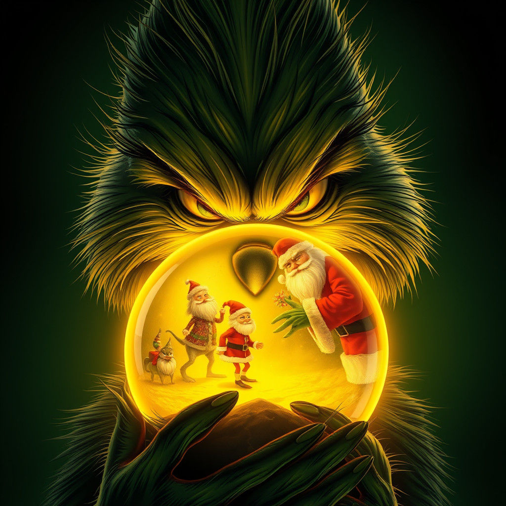 Grinch Sees Santa in Crystal Ball, Digital Art