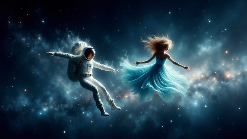 Two Souls Embrace in Cosmic Ballet