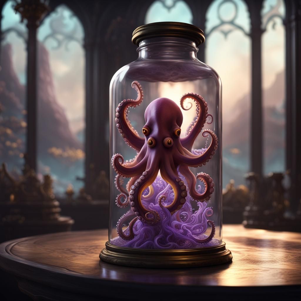 Octopus in a Bottle: Dark Fantasy Concept Art