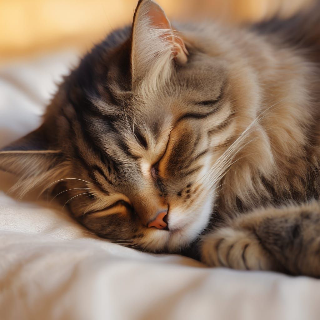 Impressionist Cat Nap in Golden Hour Light