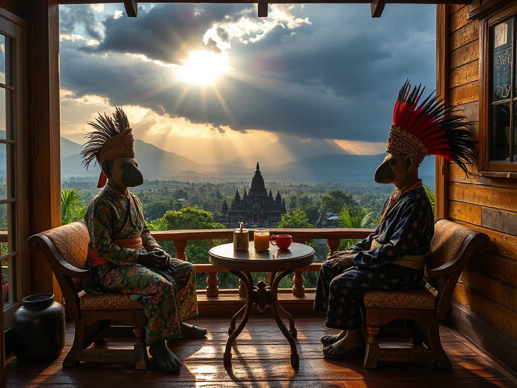 Anthropomorphic Wayang Enjoying a Cuppa and a Chat