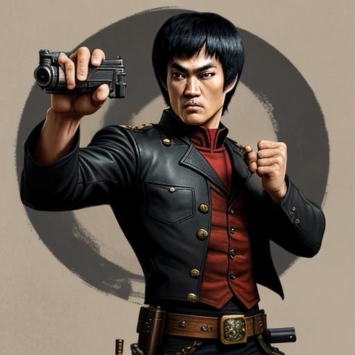 Bruce Lee as Steampunk Gunslinger with a Gun