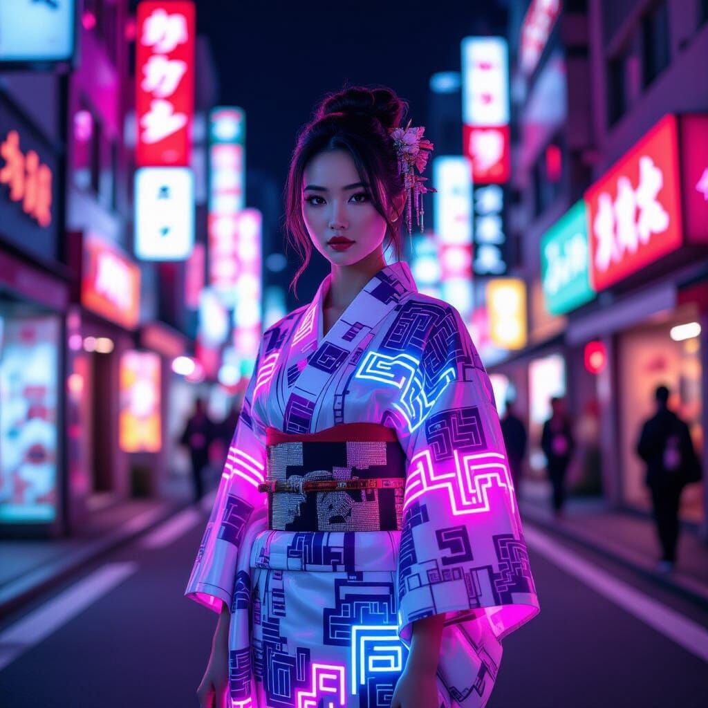 Neon Tokyo Streetwear Model in Cyberpunk Style