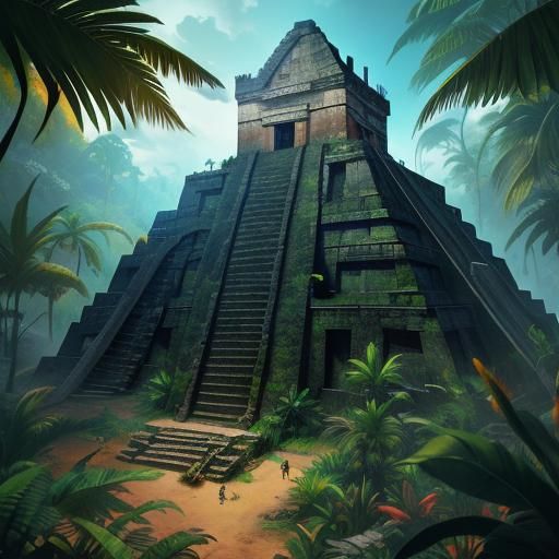 Mayan Temple in Jungle: Detailed Matte Painting