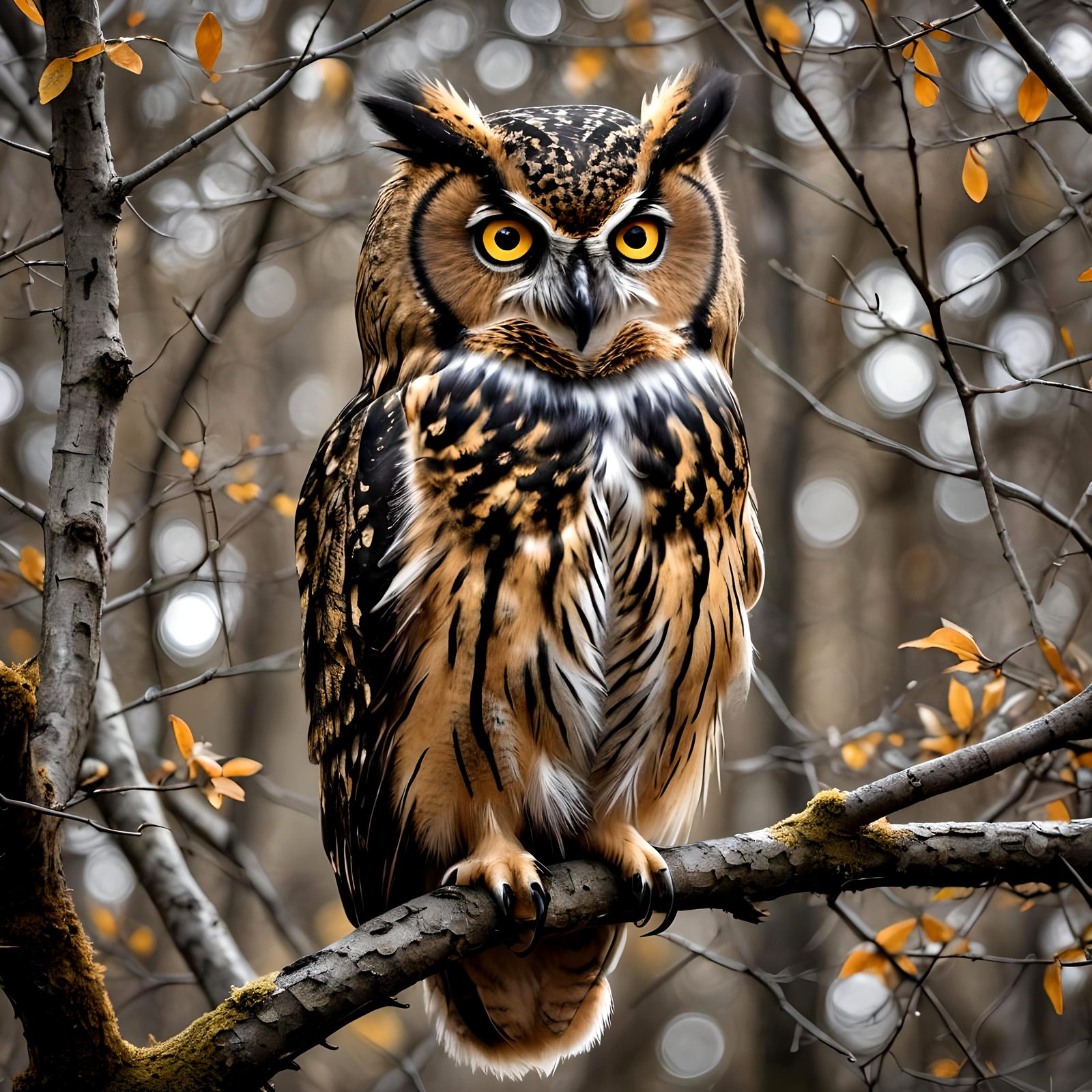 Fluffy Golden Owl with Reflective Eyes